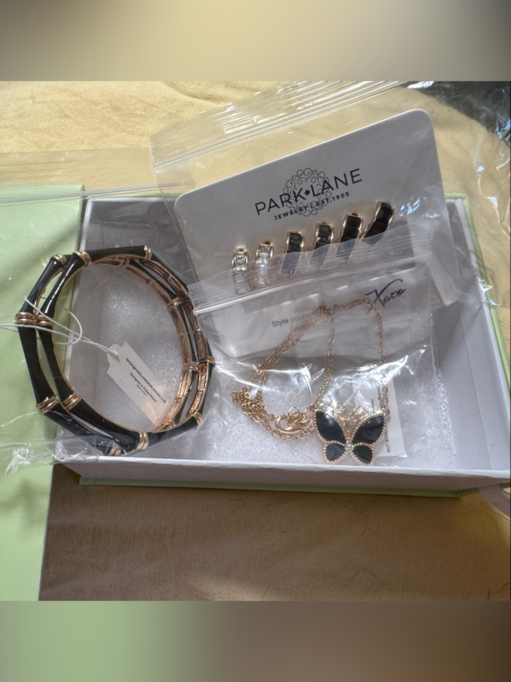 NIB Park Lane Jewelry Zara Bracelet Stack Black & Gold Bamboo Sparkle Box